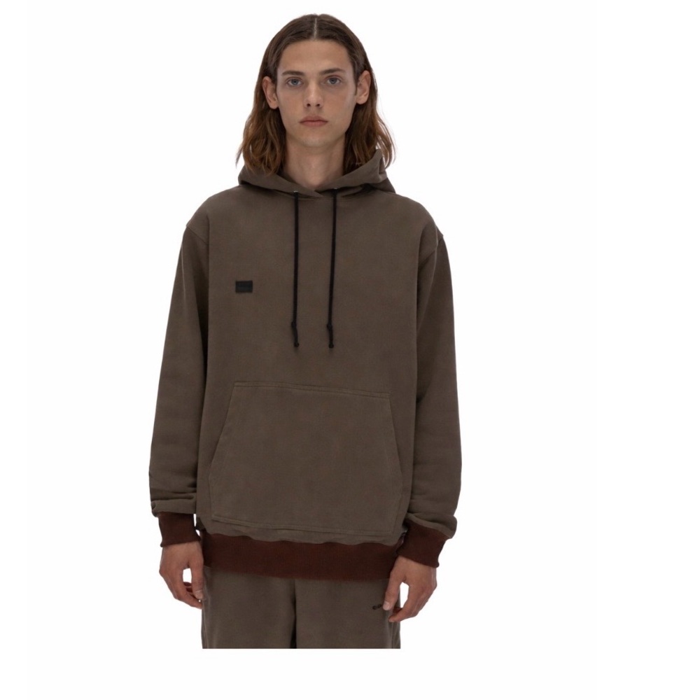 Helmut Lang Men’s Logo Patch Hoodie Olive Brown Cotton Size M